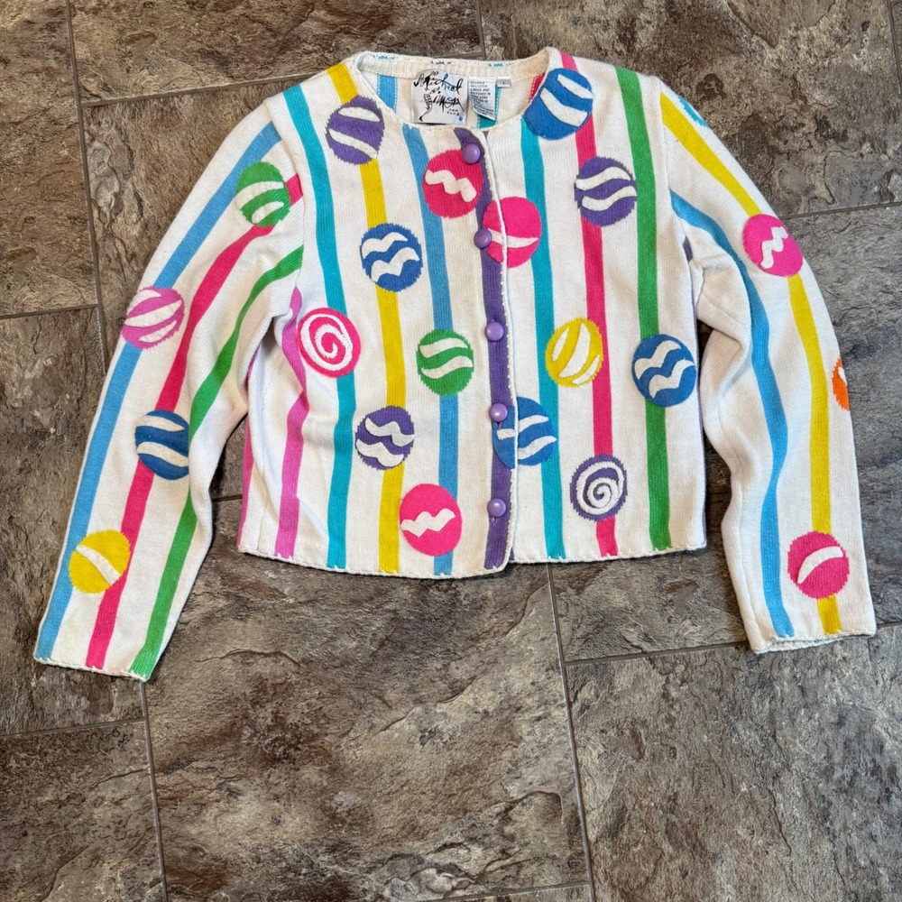 VTG‎ RARE Michael Simon New York Womens Cardigan Sweater Large Spring Easter Egg